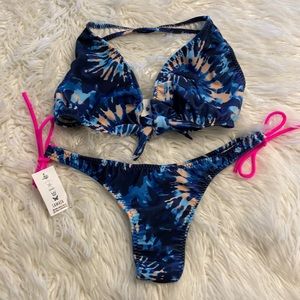Lamaja Swim Bikinis two pieces brand new with tags navy blue and tan colors